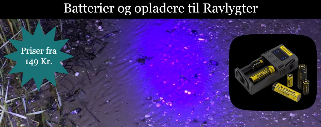 Batterier og opladere til Ravlygter