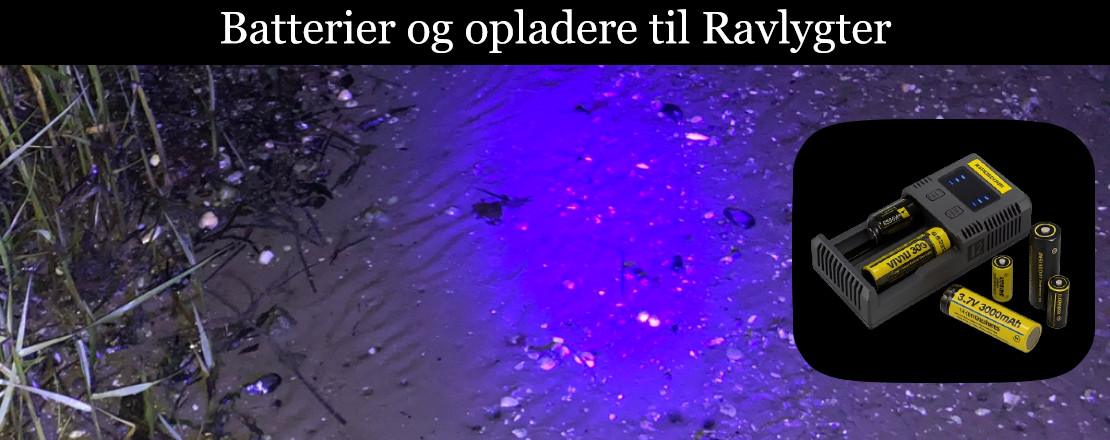 Batterier og opladere til Ravlygter
