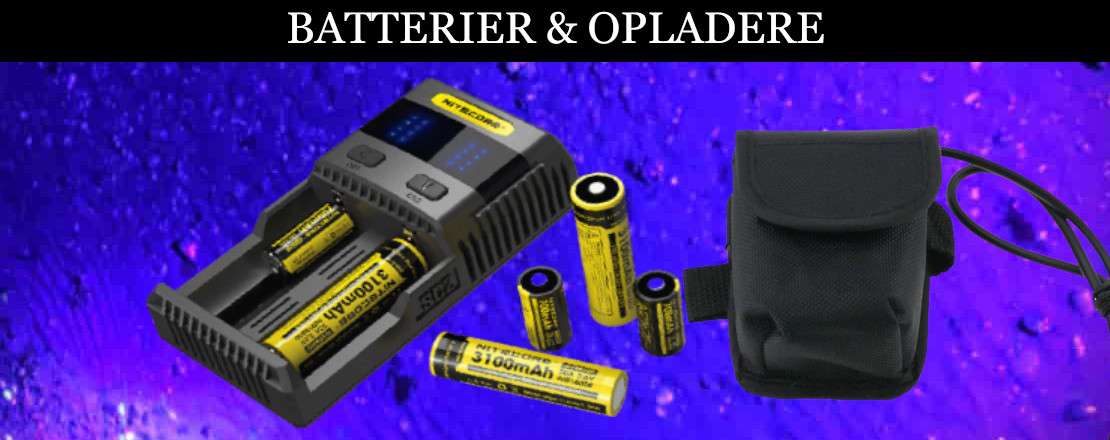 Batterier og opladere til Ravlygter